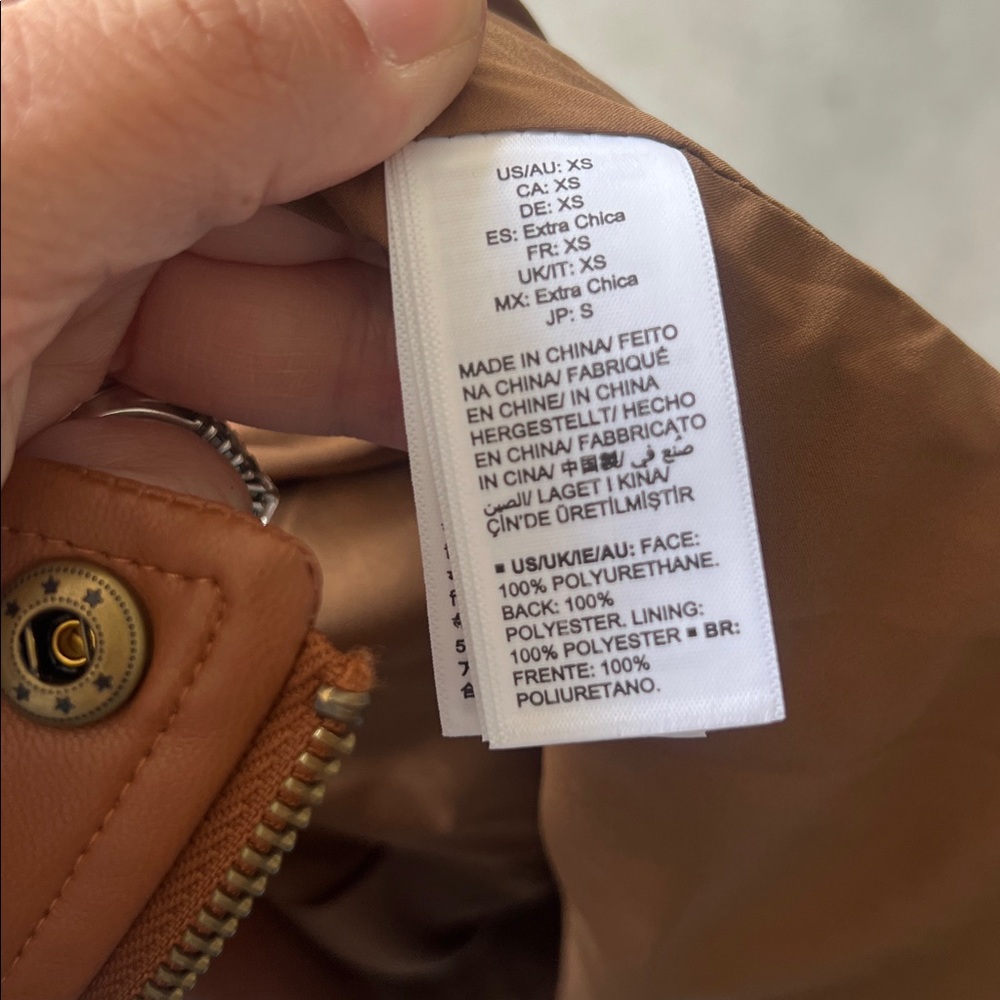 The Drop NWT brown faux leather moto style full zip womens jacket, size XS 🟰 - Picture 8 of 8